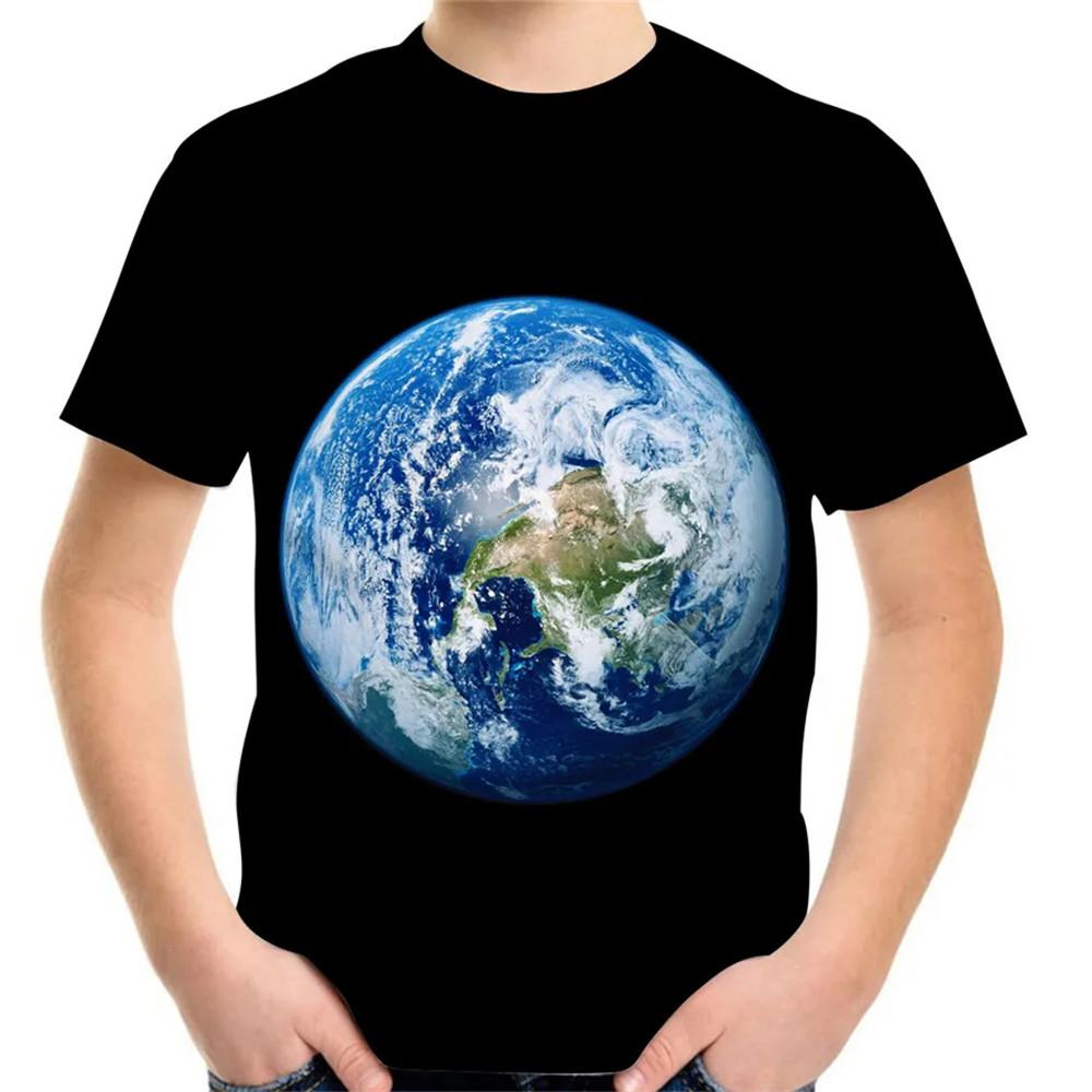 Summer 2-12y Children 3D Clothing Planet Earth Moon Galaxy Print Kids Baby Fashion T Shirt Boys Girls Birthday Tee Fashion Tops