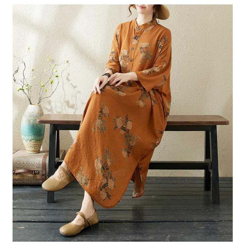 Printed Stand Neck Loose Oversized Vacation Dresses