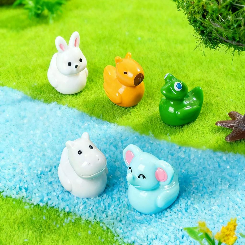 Non-Toxic 8/16Pcs Animal Duck Figurines Collection Resin Kapibara Rabbit Snake Pig Decor For Fairy Garden Christmas Gift