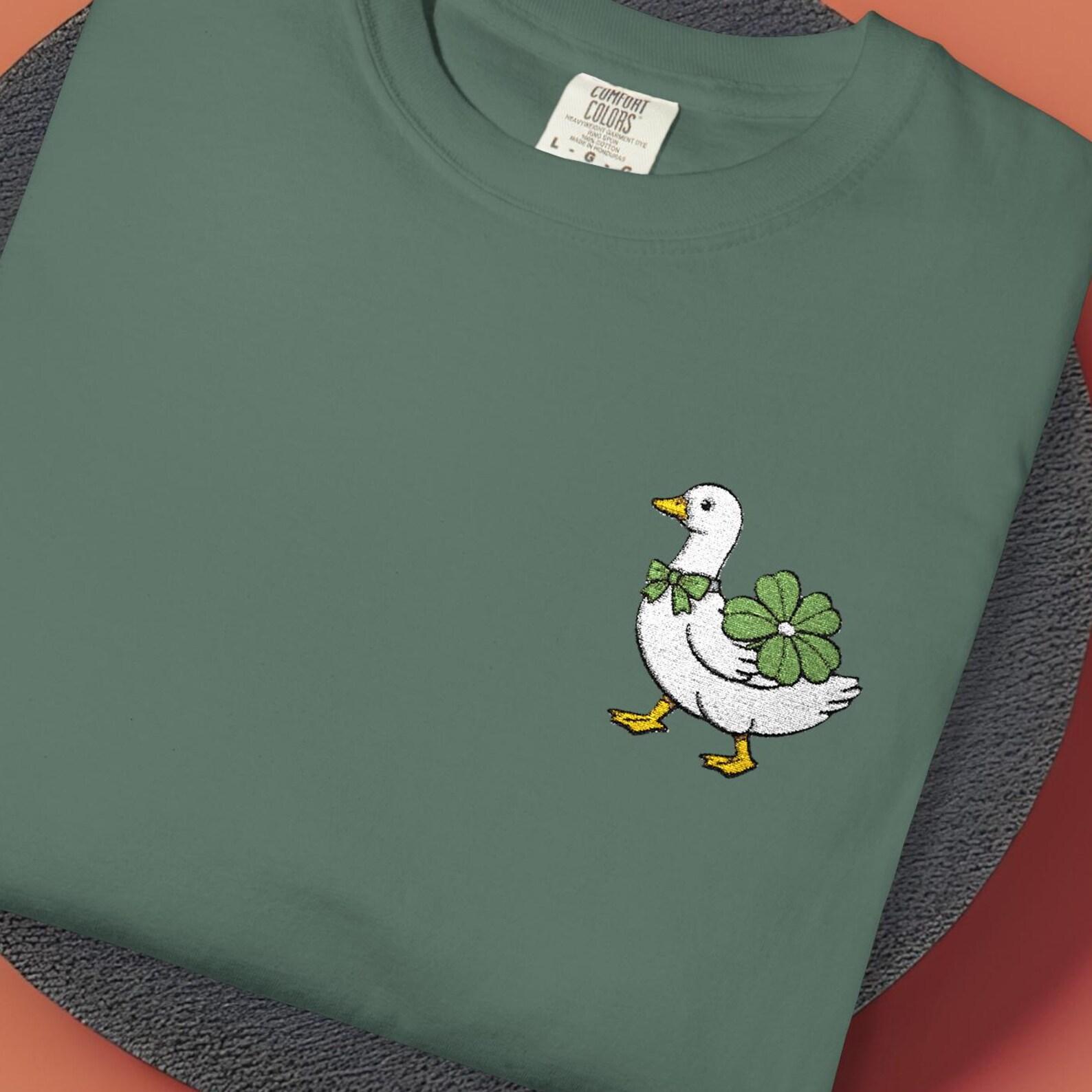 Comfort Colors Goose with Clover T shirt, St Patrick’s Day Lucky Goose Embroidered Shirt, Irish Tee Gift for Her 4XL