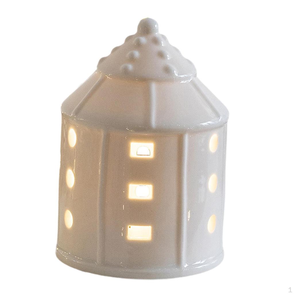 Estatueta de casa de cerâmica com decoração de Natal para ambientes internos