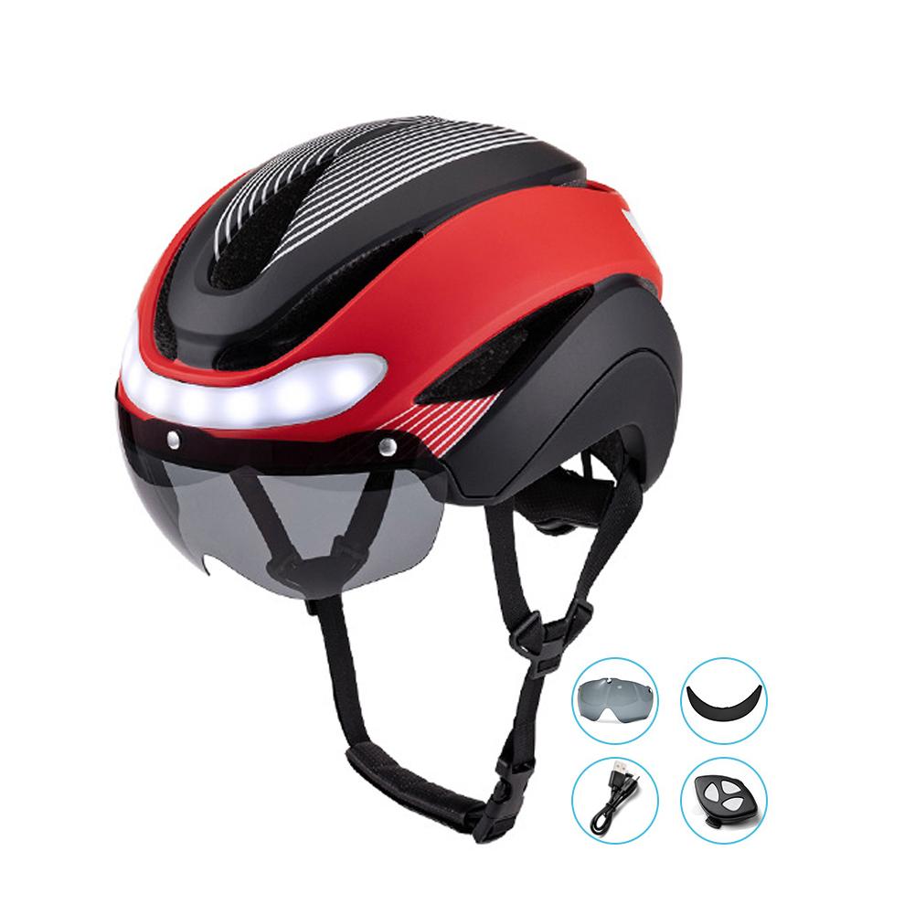 Motorcycle Helmets with Ride Lights Magnetic Goggles Visor Rechargeable LED Night Breathable Light Helmet Safety for Bicycle