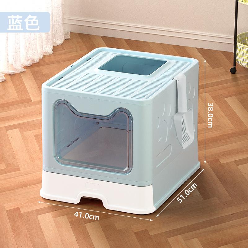 

Drawer Type Cat Litter Box, Splash-Proof Top-Entry Cat Toilet with Easy Cleaning синий
