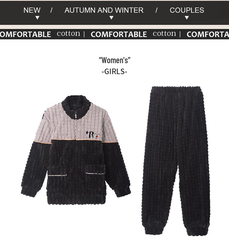 Couple's Cozy Pajama Set: Women's Autumn Winter Coral Fleece & Men's Thickened Plus Velvet Flannel Homewear
