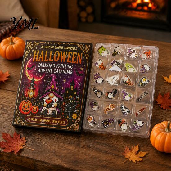 Collectible Halloween Items 24-Day Gnome Advent Calendar, Diamond Style Acrylic Ornament Set with Countdown Box Theme, Hanging Decor for Tree Window,