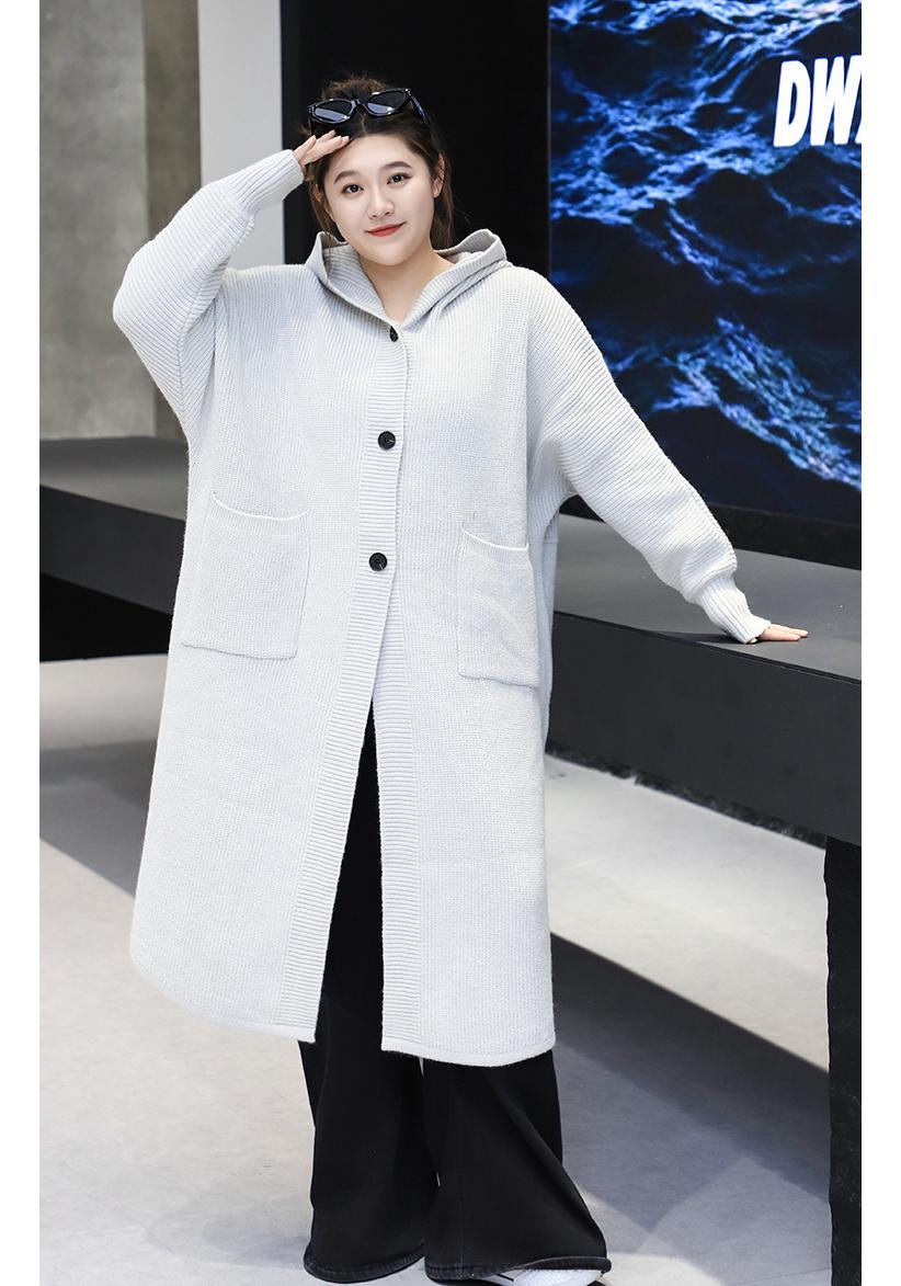

Plus Size Hooded Long Knit Cardigan - Autumn/Winter Loose Fit for Women One Size (Recommended for 140-300 jin) светло-серый