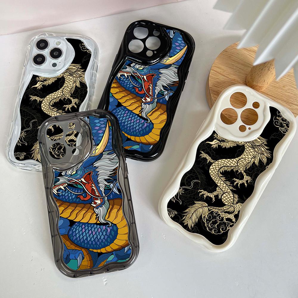 

Мягкие волнистые чехлы для телефонов N81 Dragon design art для iPhone 14 Pro Max 13 mini 15 Plus XR 7 8 6 XS Max 12 11, защитный бампер