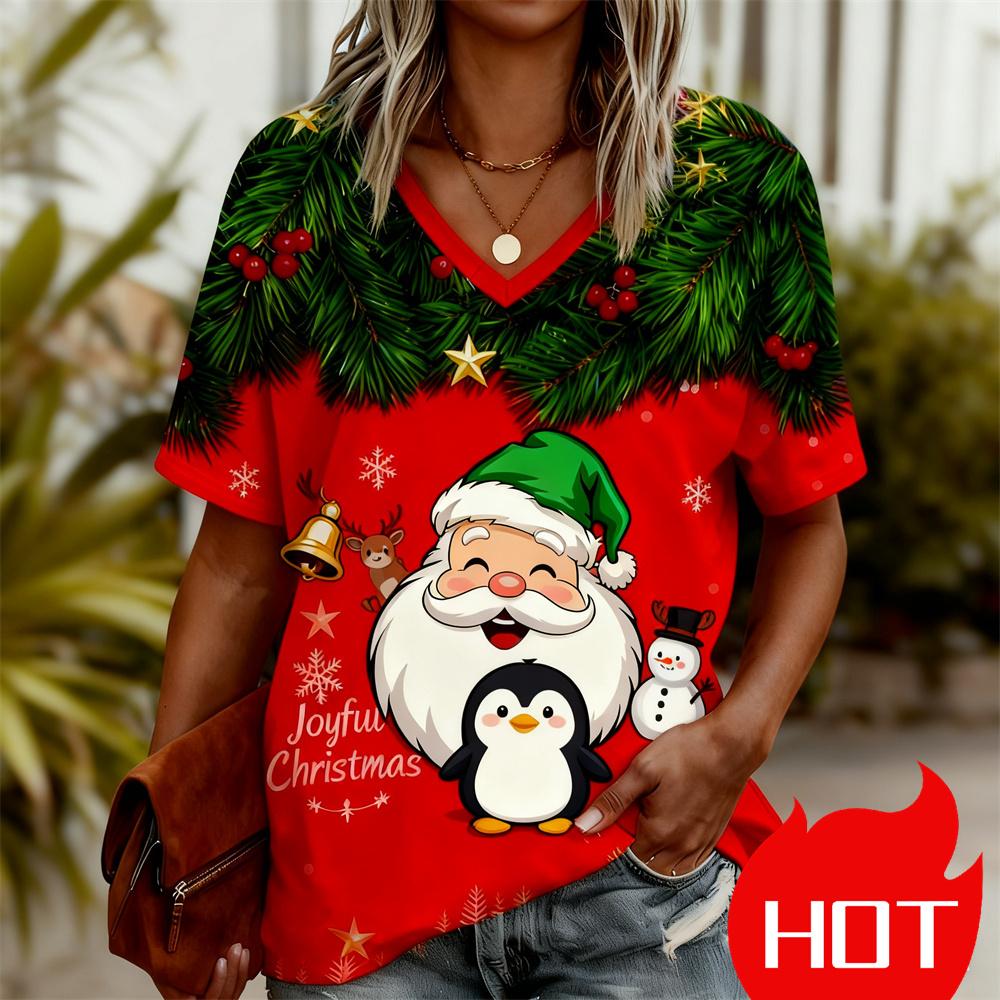 Christmas Women's T-shirt 3D pattern printing V-neck T-shirt quick-dry New Year's T-shirt New women's tops y2k clothes for woman