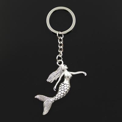 Fashion 30mm Key Ring Metal Key Chain Keychain Jewelry Antique   Plated Dancing Mermaid 57x53mm Pendant