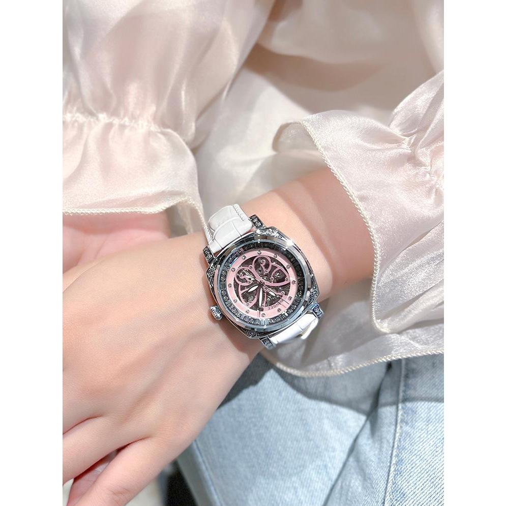 Automatic Mechanical Watch for Women Hollow‑Out Skeleton Dial Luminous Hands Watch Leather Band Waterproof