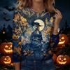 Womens Halloween Printed Pullover Sweatshirt Long Sleeve Crewneck Top Casual Lightweight Pullover Shirt for Fall and Winter