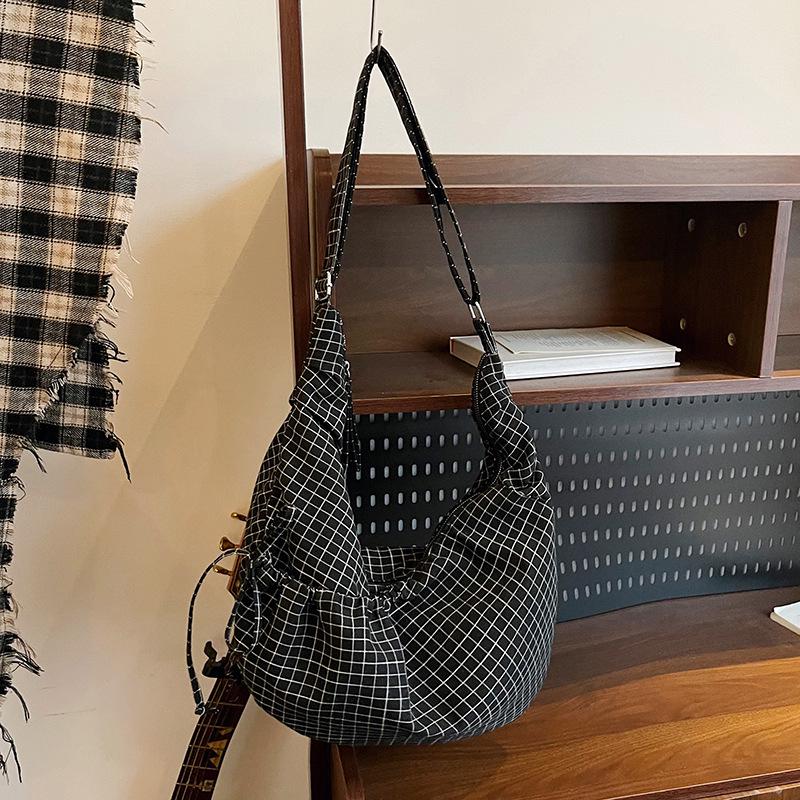 Women's 2025 Korean Style Plaid Canvas Bag - Large Capacity Shoulder & Crossbody Dumpling Bag