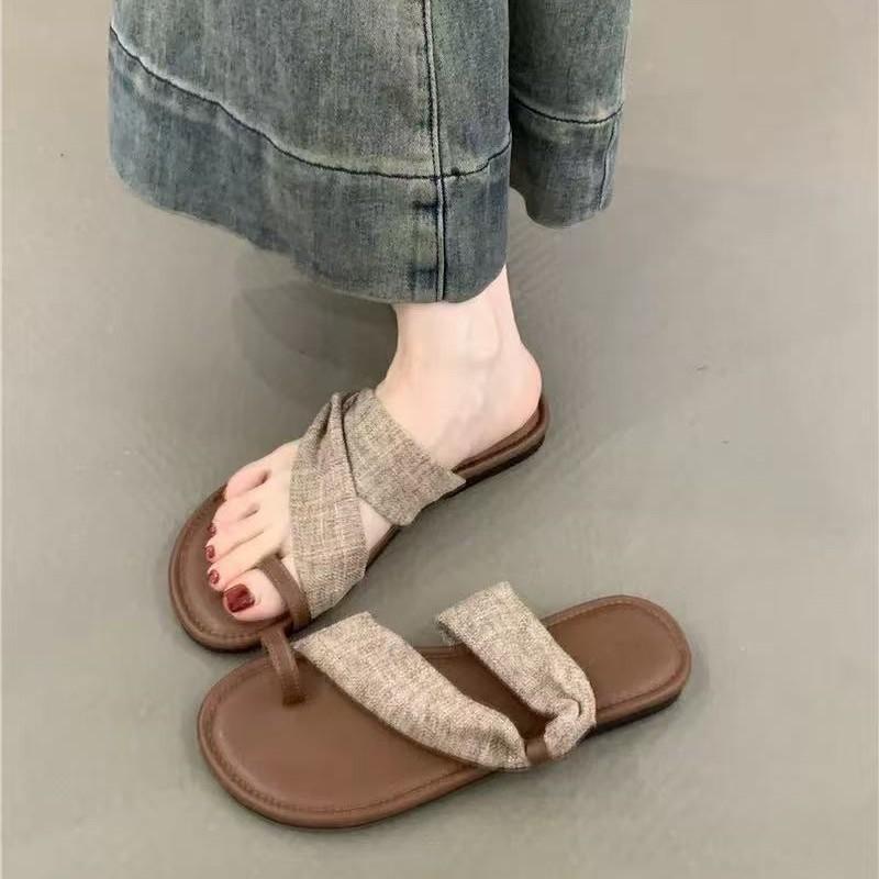 Set of Toe Flat-bottomed Slippers for Women To Wear 2025 Summer New Korean Version of French Fairy with Skirt with Cool Slippers