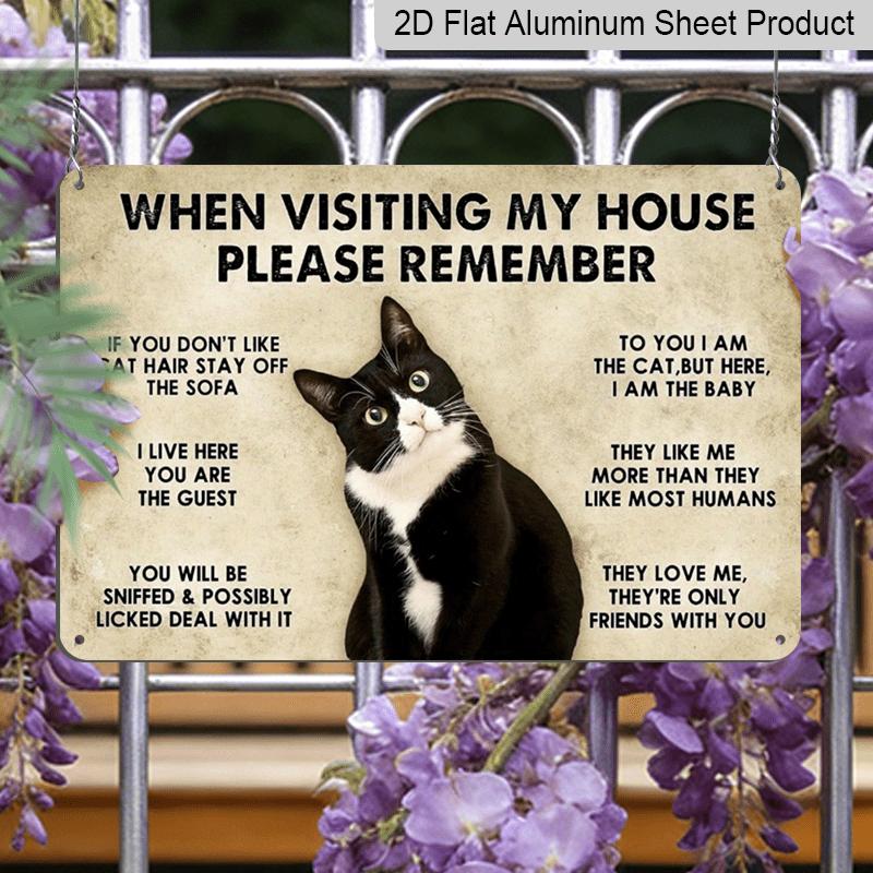 2D Flat 1pc "Cat House Rules" Funny Sign Decorative Sign & Plague - Aluminum Wall Decor - 11.8*7.9in | Perfect for Home & Yard Decor, Ideal Gift for