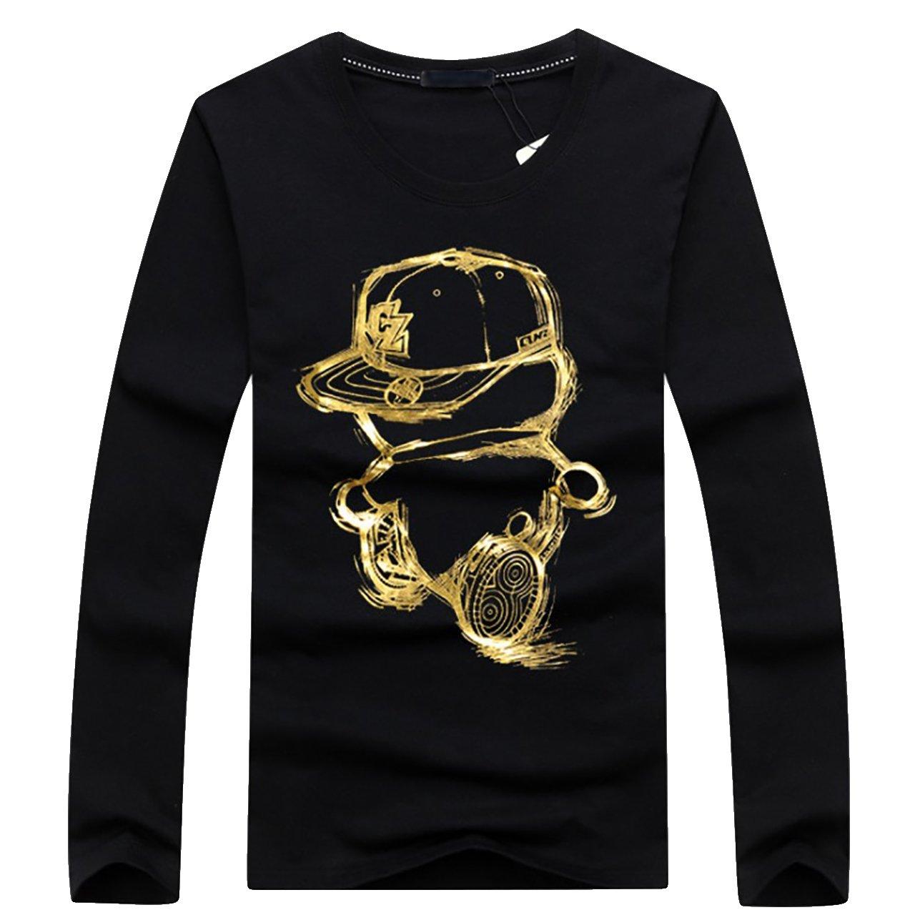 

CHROME CRANE Men s Long Sleeve Character Design Print T-Shirt LPT007 (02. Black, 3XL)