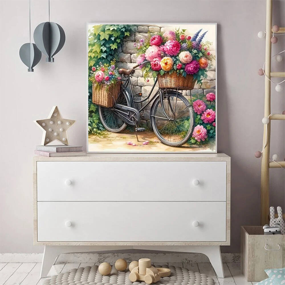 Evershine Diamond Mosaic Bicycle Landscape DIY Diamond Painting Peony Flower Pattern For Adults Beginners Handmade Gift