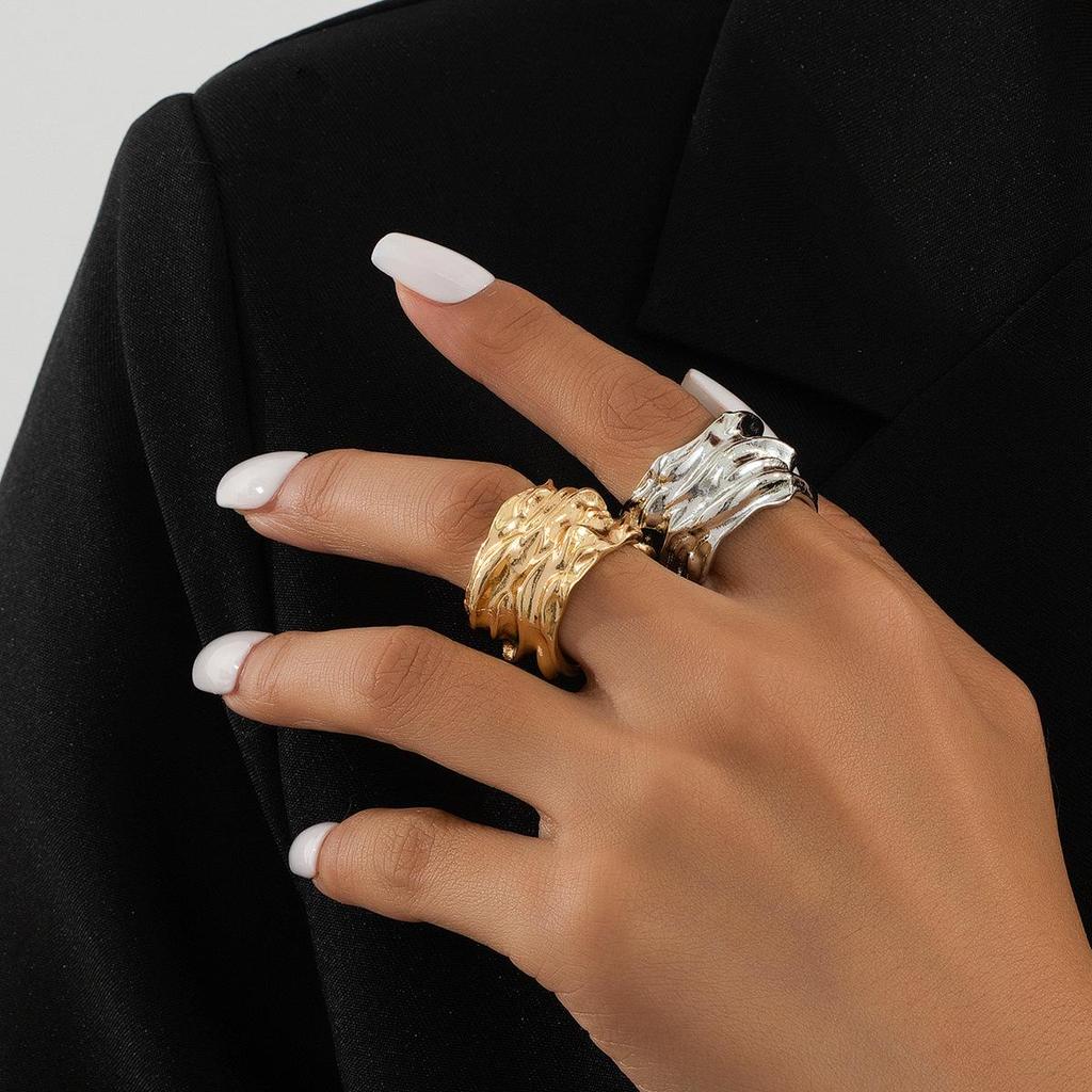 European & American Geometric Pleated Adjustable Retro Ring – Women's Trendy Hip Hop Punk Index Finger Ring