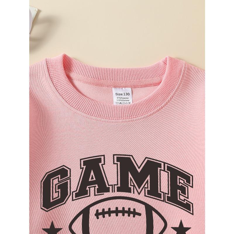 Girls' Long-Sleeve Round Neck Sweatshirt with Football Print, Suitable for Spring And Autumn, Fashionable And Casual