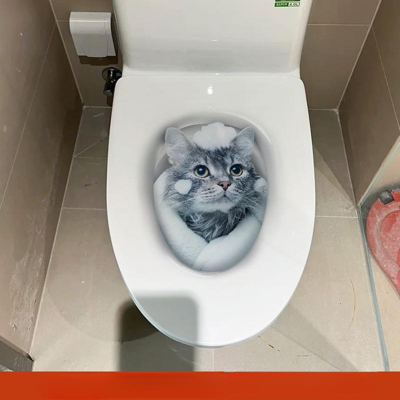 Toilettenaufkleber 3D Katze Lebhafter Wandaufkleber Mode Lieblich Tier PVC Wasserdichte Aufkleber Für Badezimmer Toilette Küche Dekorativ