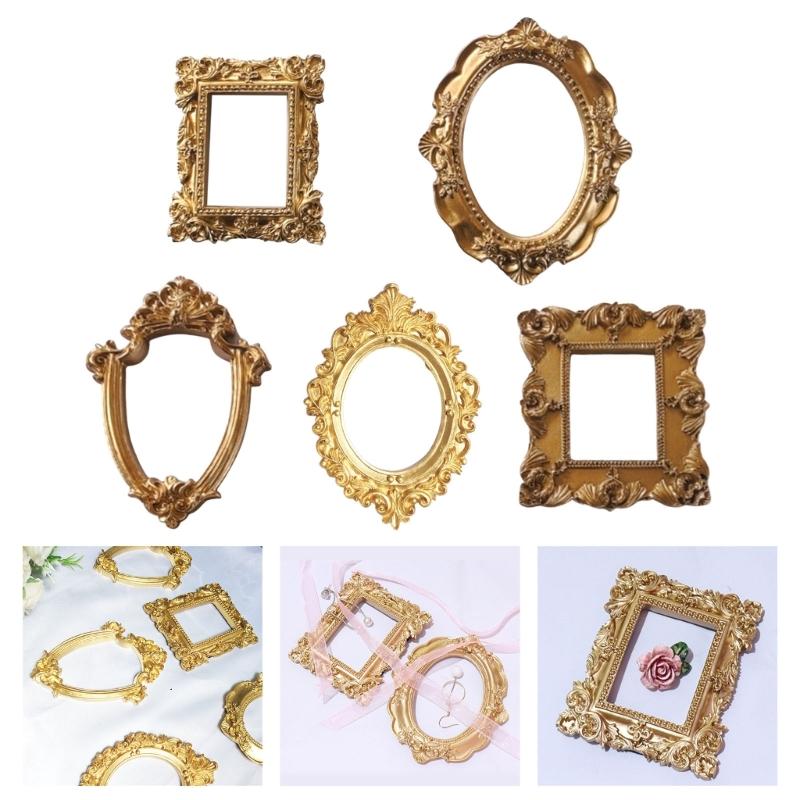 Mini Gold Picture Frame Victorian Small Resin Antique Photo Frame Tiny Baroques Ornate Frame Without Glass or Backing