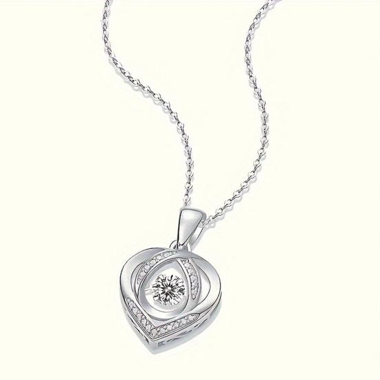 Heart Necklace for Women Moissanite Necklace Silver Rhinestone Heart Pendant Choker Anniversary