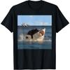 Cat Biting Shark Humorous Playful Funny Cat and Shark T-Shirt, Small, Black