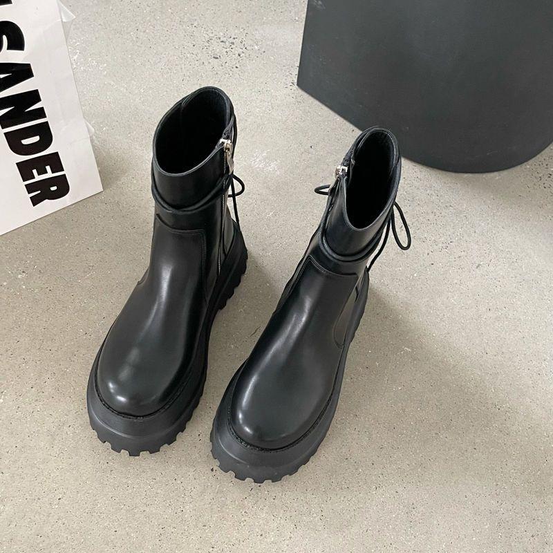Versatile Martin boots 2025 autumn and winter new rear lace-up side zipper thick-soled heightening women's short boots British style knight boots