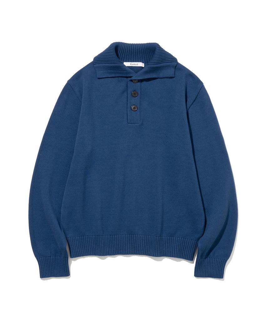 KNITTED Cotton Button Collar Knit Dawn Blue