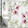 Watercolor seamless pattern with transparent hibiscus flowers and leaves, transparent pink tropical flowers and green leaves on