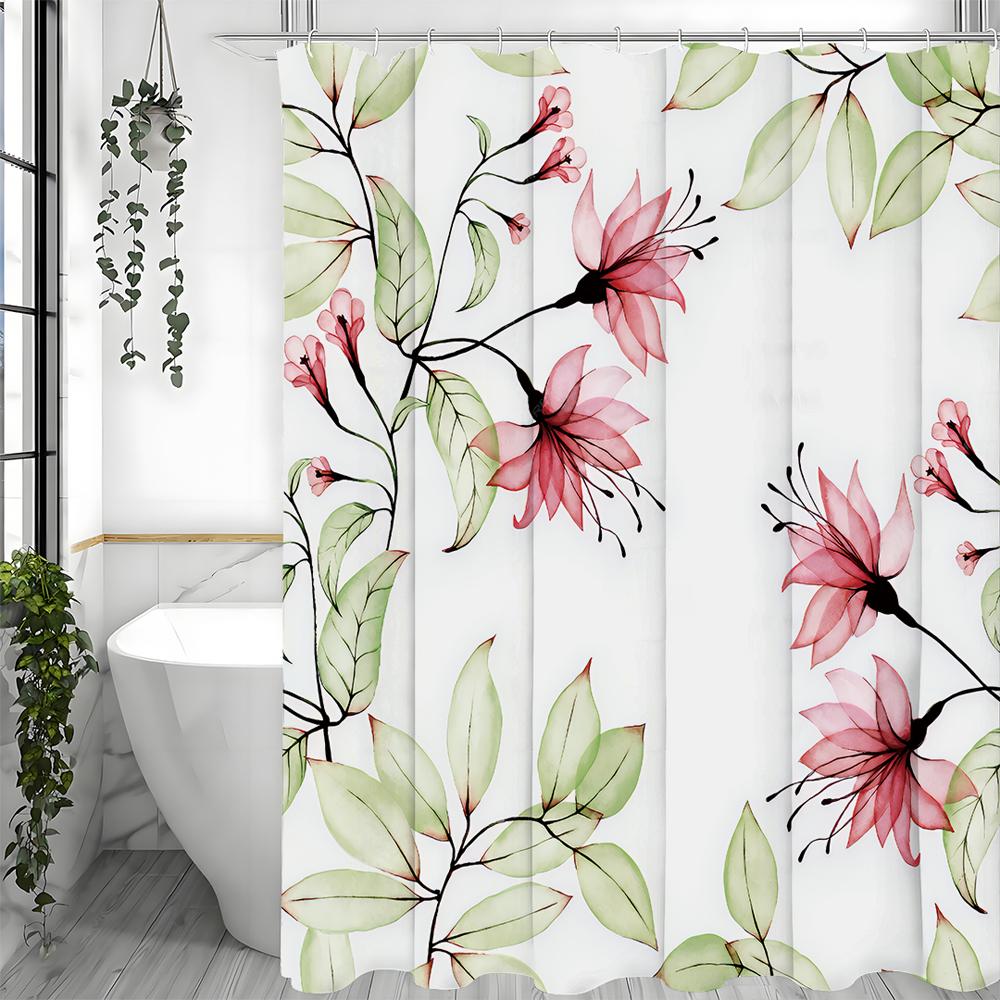 Watercolor seamless pattern with transparent hibiscus flowers and leaves, transparent pink tropical flowers and green leaves on