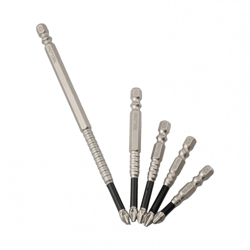 5 oder 6 Stück Kreuzschlitz Magnetischer Schraubendreherbit Legierter Stahl Rutschfest Langer Bohrer PH2