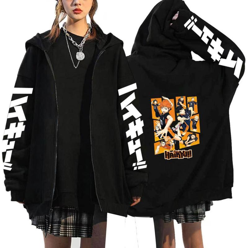 Haikyuu Volleyball Anime Mens Zipper Hoodie Loose Fit Cotton Sweatshirt Teens Casual Wear