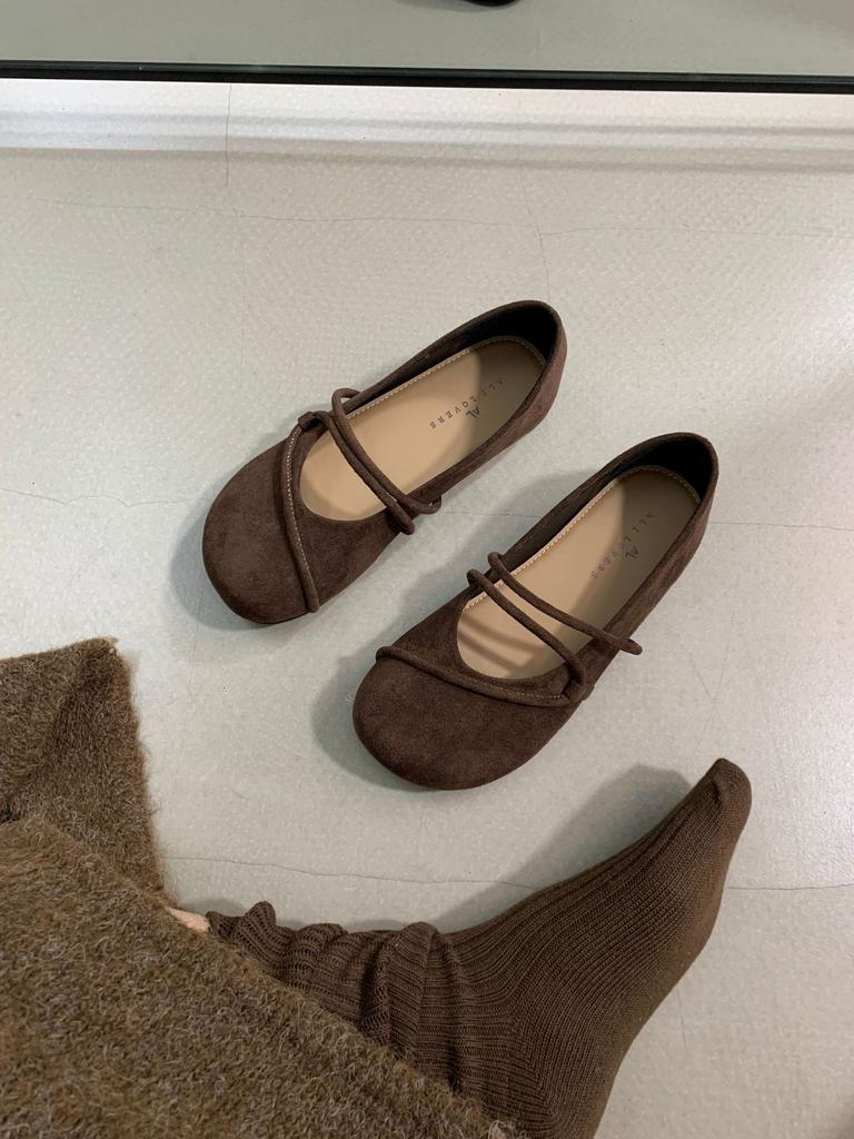 Sheepskin Version! Retro Round Head Leopard Print Beanie Shoes Women's Word with Ballet Grandma Shoes Flat Mary Jane Shoes