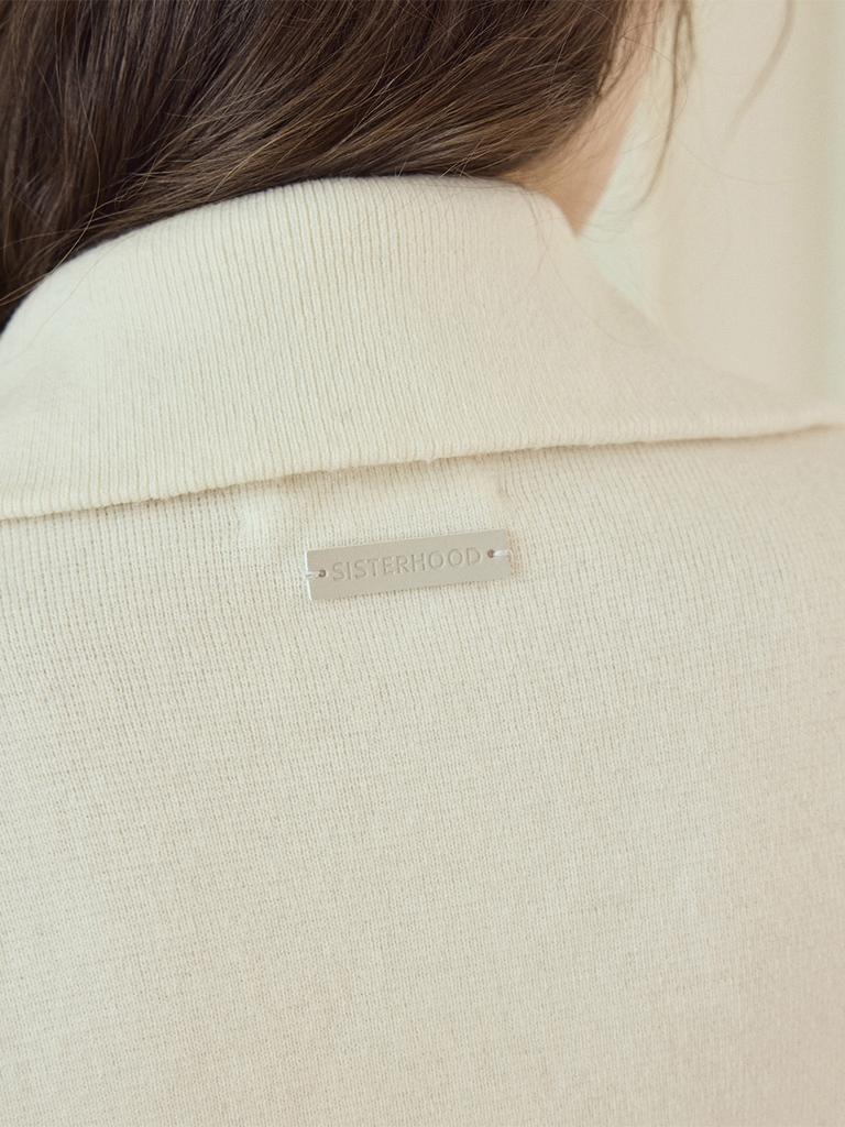 SISTERHOOD High-Neck Two-Way Zipper Knit Zip-Up - Ivory/Dark Gray