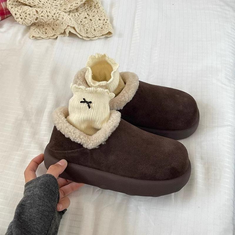 

Winter new fur integrated snow boots women s thick-soled velvet one pedal two wear bean shoes warm wool cotton shoes 40