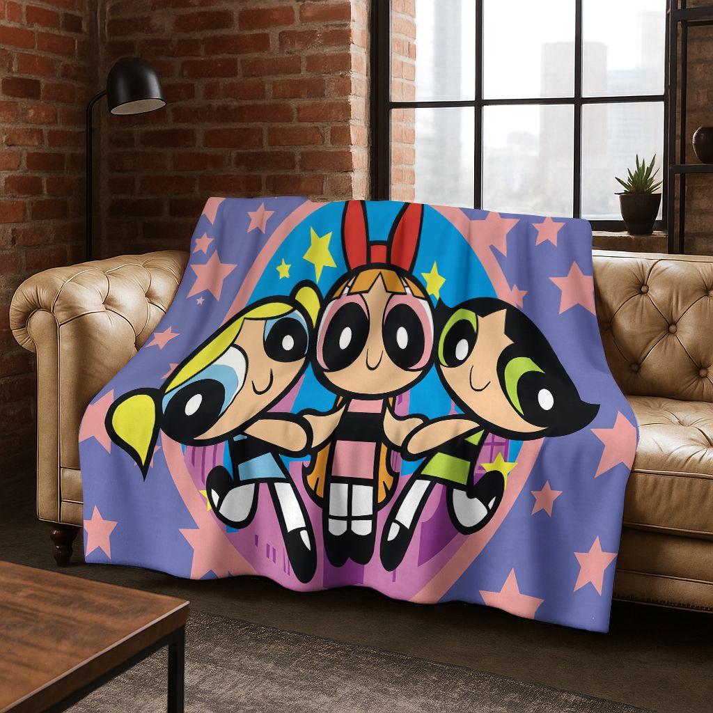 Κουβέρτα φανέλας κινουμένων σχεδίων P-Powerpuff Girl χαριτωμένη τέχνη, ζεστή μαλακή κουβέρτα για το σπίτι, υπνοδωμάτιο, κρεβάτι, καναπές, πικνίκ, γραφείο, δώρο, παιδί