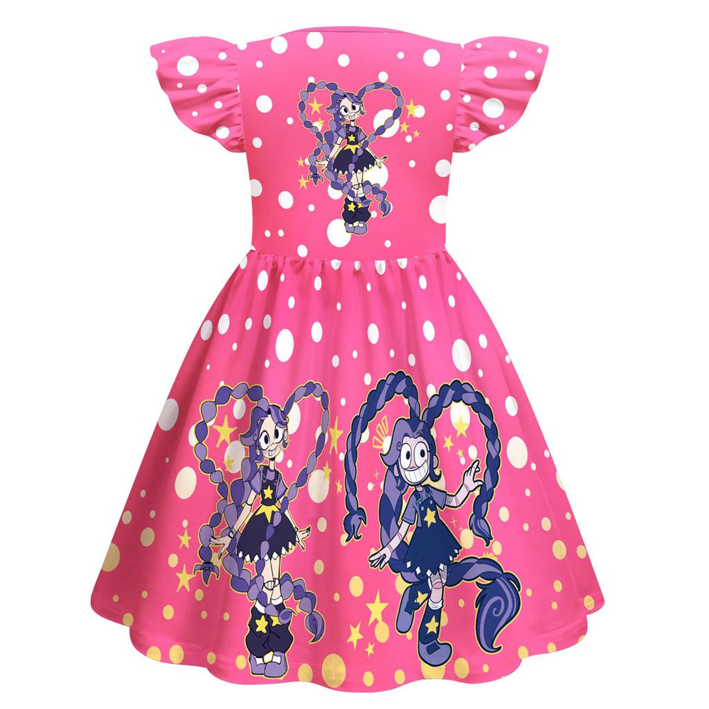 83028 Kids Lily Lovebraids Cartoon Print Girls Ruffle Short Sleeves Dress