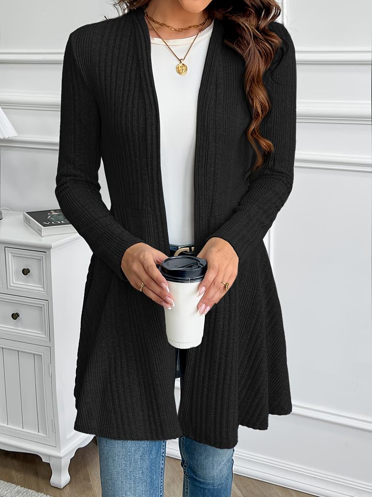 Women's Elegant Solid Color Textured Loose-Fit Cardigan - Medium Stretch Spring/Fall Layering Piece, Hand Washable Casual To Semi-Formal Sweater