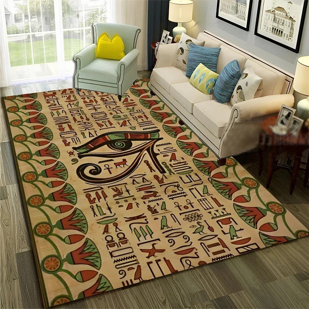 3D Ägyptischer Pharao Hieroglyphen Teppich für Zuhause Wohnzimmer Schlafzimmer Sofa Fußmatte Dekor, Kinderteppich Rutschfeste Bodenmatte