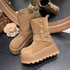 Fashion Winter Platform Thick Bottom Women Ankle Boots Height Increase Punk Women's Shoes Female Belt Buckle Slip On Short Booties