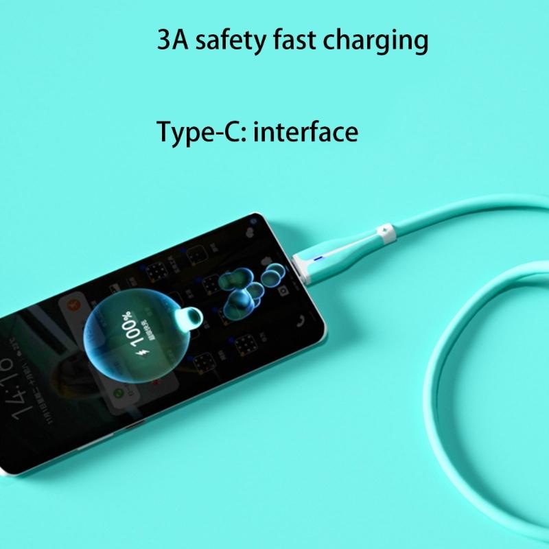 Liquid Silicone Data Cable with Lamps 3A Super Fast Charging Cable Cord Support Data Transmission for Tablets PC