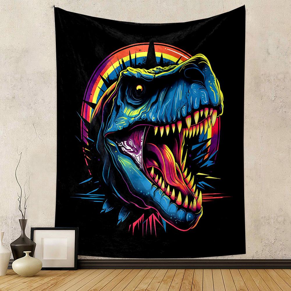 Neon Dinosaur Fury Design Patterned Tapestry Decorative Wall Hanging, Home Bedroom Living Room Decor