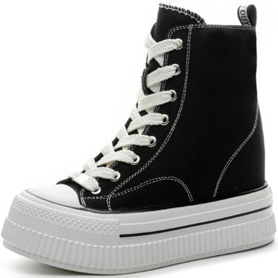 13CM Women's Canvas High Top Sneakers Casual Lace Up Sneakers For Woman Spring Autumn Shoes Winter Warm High Heels Sneaker Shoes