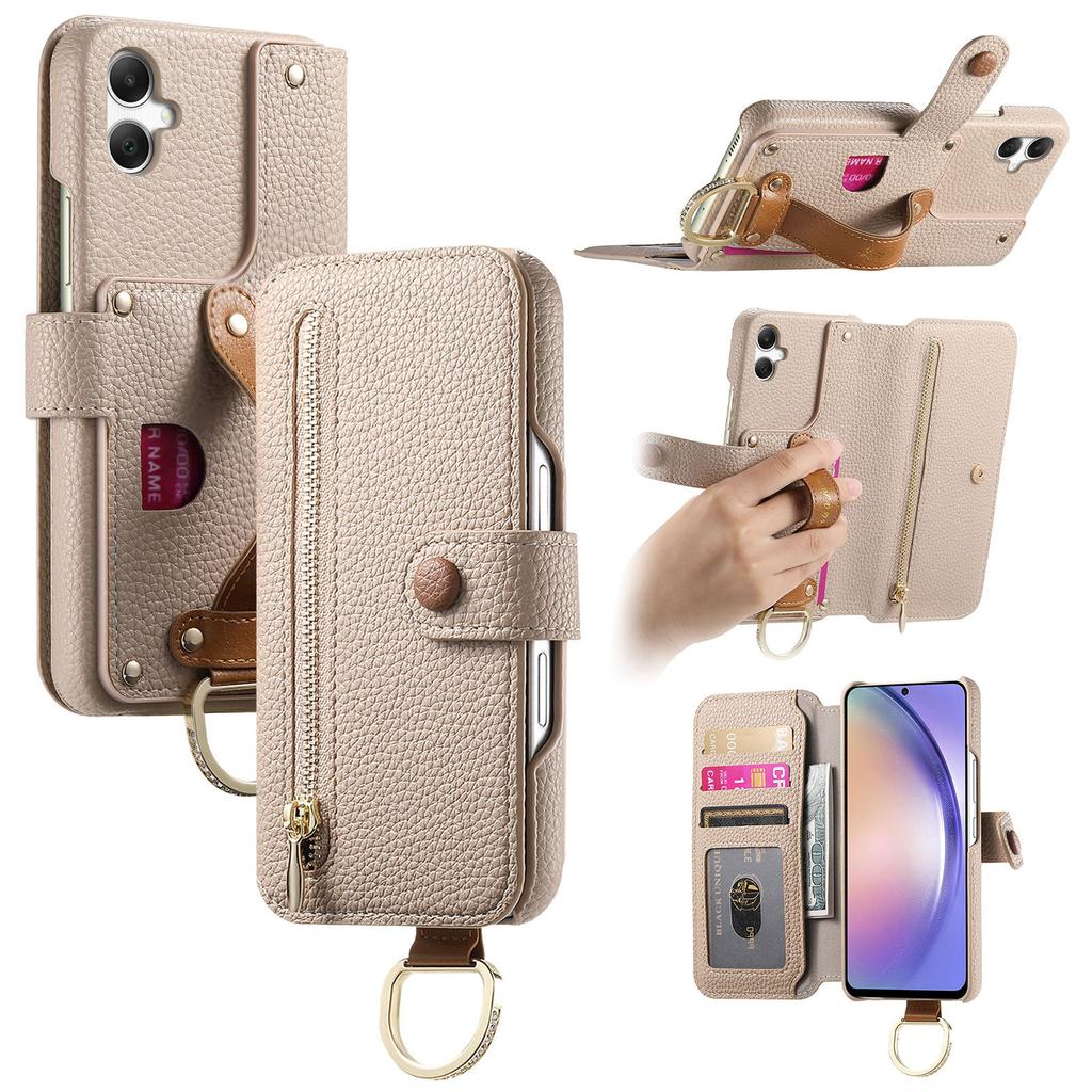 For Samsung Galaxy A05 4G Case RFID Blocking Zipper Wallet PU Leather Mobile Cover