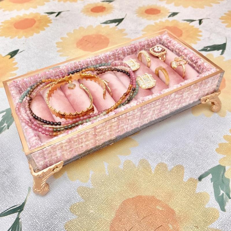 Fabric And Acrylic Jewelry Display Stand For Earrings Rings Buddhas Pendants Decorative Tray Storage Container
