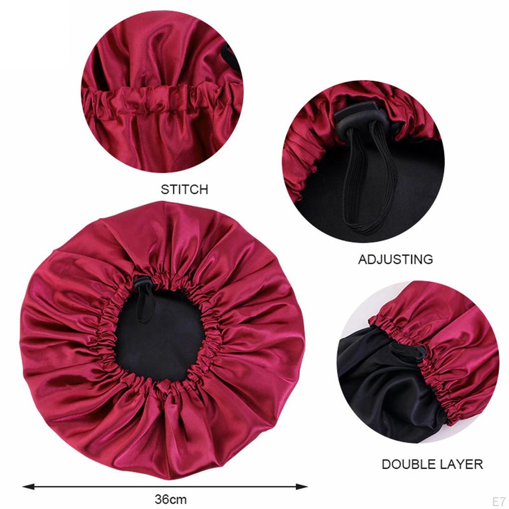 Satin Bonnet Head Wear Adjusting Night Sleep Hat for Bath Long Straight Hair