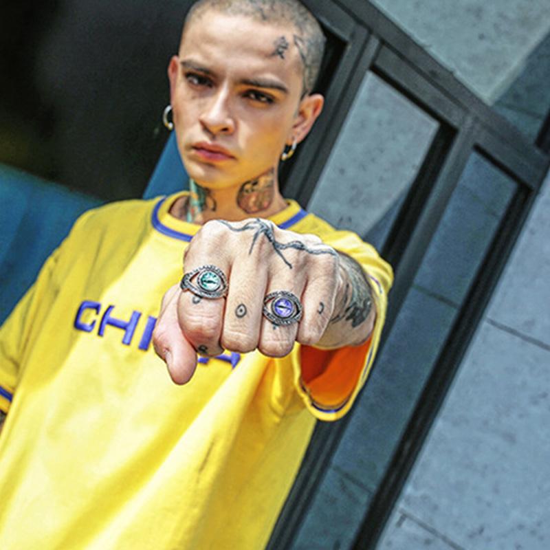 Retro dutý prsten se zlým okem v barvách pro muže ženy Punk Gotický Rock Hiphop Otevřený prsten Motorkářské doplňky Ručně vyrobený Unisex Dárek