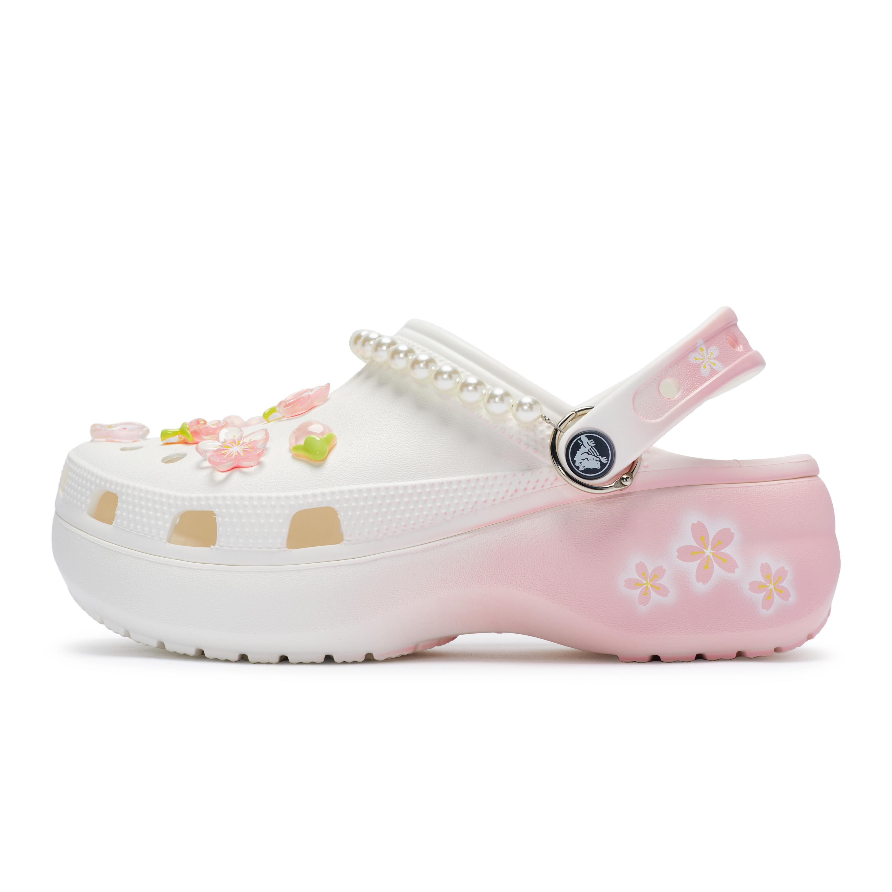

Crocs Classic Platform Clog 811 Manufacturing, Spring Sakura Imprint Clogs Women s White Pink 206750-100(Team80-) 39-40