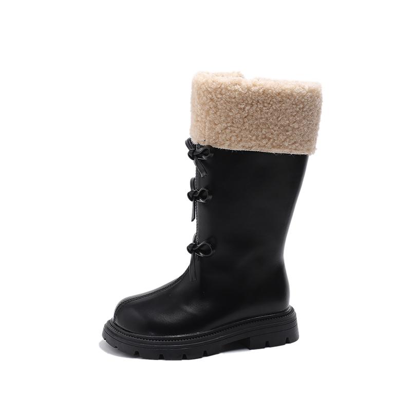 

Sweet Butterfly Knot Children Boots Korean Style Brown High Boots Plush Thickened Winter Girl Knee-High Boots 36 чорний