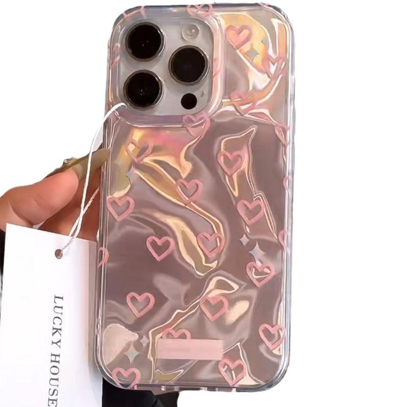 Ins Water Corrugated Powder Love for Apple 16 Couple Phone Case 15promax Premium